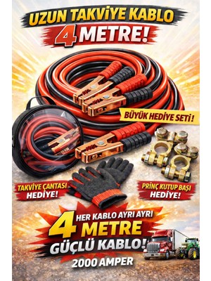 Seltel 4,00 Metre “akü Takviye Kablosu Seti – Pirinç Kutupbaşı + Mekanik Eldiven Hediyeli'