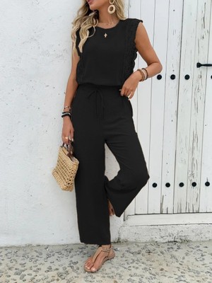 Indispensablely Kadın Kolsuz Bisiklet Yaka Aerobin Bluz ve Bağcıklı Pantolon