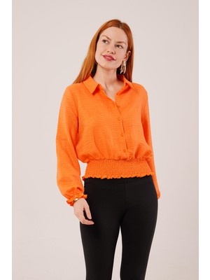 Indispensablely Bel ve Bilek Lastikli Turuncu Bluz