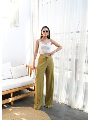 Indispensablely Keten Önü Çapraz Parçali Lasti̇kli̇ ve Bağcikli Geni̇ş Paça Pantolon