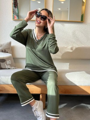 Indispensablely Kadın Uzun Kollu Ribana Detay Viskon Iki Iplik Ikili Takım