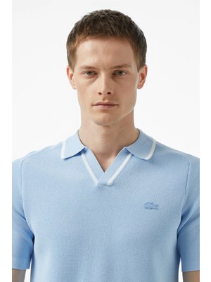 Lacoste Regular Fit Kısa Kollu V Yaka Polo Yaka Erkek Triko Tişört Açık Mavi