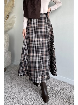 Julude Ekose Desenli Bel Bağlamalı Kiloş Scuba Tesettür Etek P-00019862