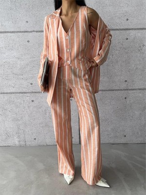 Indispensablely Çi̇zgi̇li̇ Ceket Keten - Orange