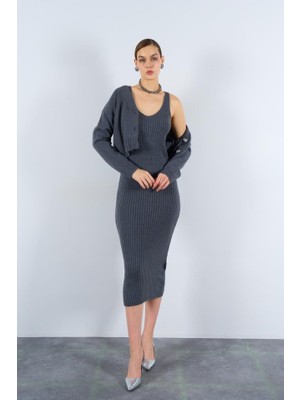 Indispensablely Fitilli Elbise Hırkalı Takım - Füme