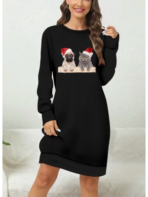 Indispensablely Kadın Uzun Kollu Bisiklet Yaka Desenli Viskon Iki Iplik Bluz