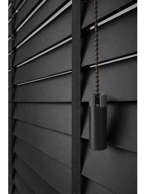 Siyah 50MM Ahşap Jaluzi Perde – Redüktörlü Zincir Mekanizmalı – Ofis/ev Tüm Mekanlar