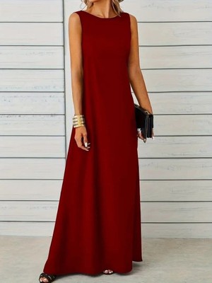 Indispensablely Kadın Kolsuz Kayık Yaka Maksi Janjan Krep Elbise