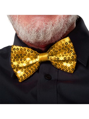 İsmiyle Al Gece Işıltısı Altın Payetli Pullu Papyon 7x2 cm (5047)