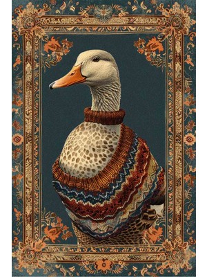 Kilim Home Ördek Temalı Yeşil Tonlarında Pastel Botanik  Dokuma Taban Salon Halısı Çocuk Halısı  Mars 256