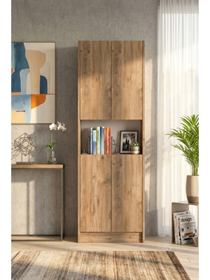 Yeti Mobilya FLAT56 Kitaplık 4 Kapaklı Kütüphane Çok Amaçlı Dolap