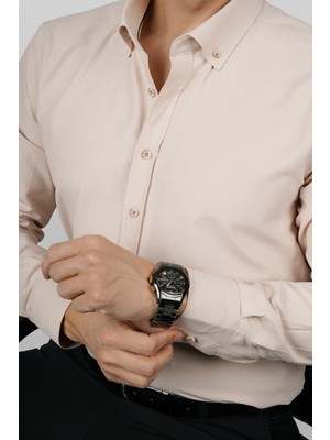 Etikmen Bej Yaka Düğmeli Premium Şamre Slimfit Erkek Gömlek