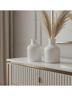 Safir Design Modern Donut ve Geometrik 2'li Vazo Seti - Doğal Pampas Otu Hediyeli Dekoratif Takım