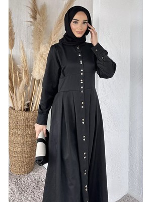 Julude Gülseli Ön Düğmeli Tesettür Elbise P-00020402