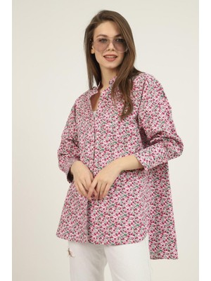 Indispensablely Kırmızı V Yakalı ve Desenli Gömlek
