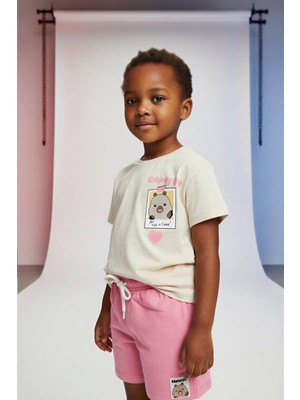 Monila Kız Çocuk Pamuklu Pembe Baskılı T-Shirt ve Şort 2'li Takım