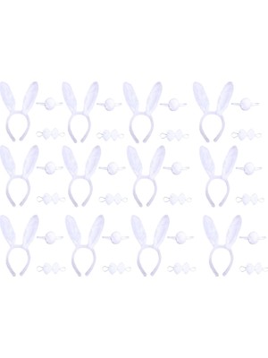 Skygo Beyaz Tavşan Kostüm Seti – Taç Papyon Kuyruk 12 Li Paket