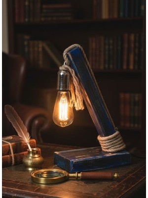 Yediotuz Digital Pazarlama Woodylight Rustik El Yapımı Masif Ahşap Masa Lambası - Retro Edison Tasarım Dekoratif Gece Lambası