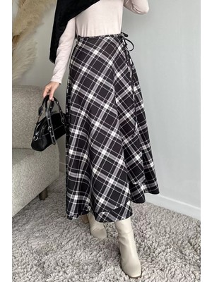 Julude Ekose Desenli Bel Bağlamalı Kiloş Scuba Tesettür Etek P-00019862