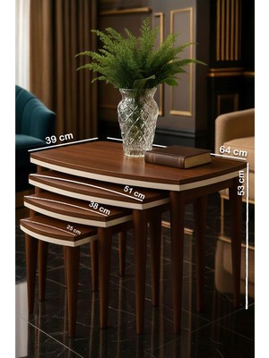Modern Tasarımlı Mdf 4’lü Zigon Sehpa Seti – Ahşap Ayaklı, Dayanıklı ve Dekoratif Salon Yan Sehpa