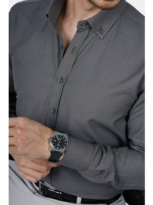 Etikmen Füme Yaka Düğmeli Premium Şamre Slimfit Erkek Gömlek