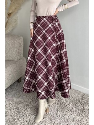 Julude Ekose Desenli Bel Bağlamalı Kiloş Scuba Tesettür Etek P-00019862