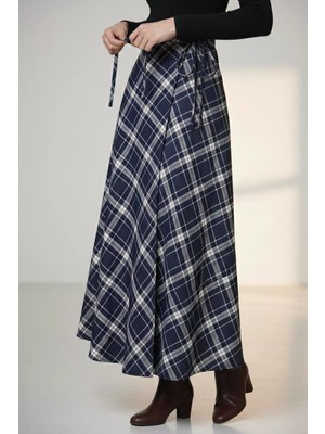 Julude Ekose Desenli Bel Bağlamalı Kiloş Scuba Tesettür Etek P-00019862