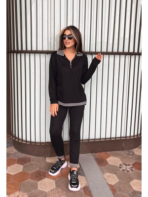 Indispensablely Kadın Uzun Kollu Ribana ve Fermuar Detay Bluz ve Yüksel Bel Pantolon 2li Takım