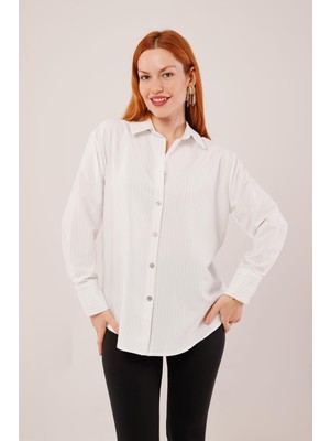 Indispensablely Ince Çizgi Detaylı Beyaz Gömlek