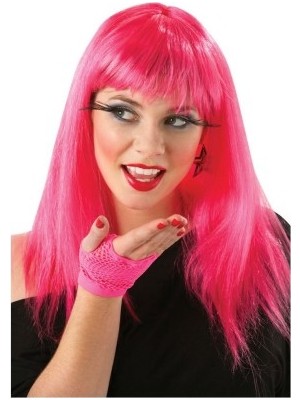 İsmiyle Al Uzun Pembe Renk Parti Peruğu
