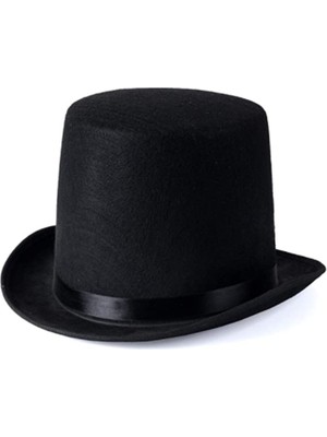 Skygo Ikinci Kalite Yetişkinler Için Siyah Renk Ringmaster Sihirbaz Şapkası Fötr Şapka 12 cm