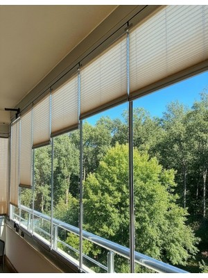 Perdego Krem Rengi Katlanabilir Cam Balkon / Ev / Ofis Plise Perde