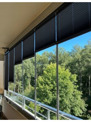 Perdego Siyah Renk Katlanabilir Cam Balkon / Ev / Ofis Plise Perde