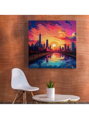 Popcas  Canlı Şehir Günbatımı Pop Sanatı Kanvas Tablo
