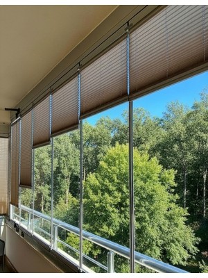 Perdego Bej Rengi Katlanabilir Cam Balkon / Ev / Ofis Plise Perde
