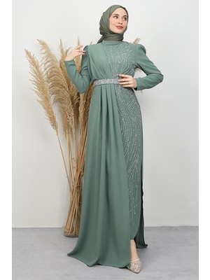 Giza Store Serra Krep Elbise Soft Yeşil