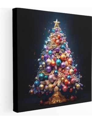 Popcas  Yılbaşı Ağacı Kanvas Tablo Yılbaşı Temasıyla Ev Dekorasyonu Için Duvar Sanatı