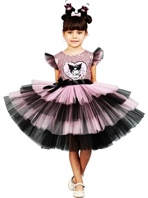 HN Sport Kuromi Taçlı Kız Çocuk A Kalitede Kuromili Elbise Parti Mezuniyet Doğum Günü Kostüm Düğün
