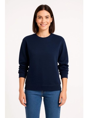 Üç Iplik Düz Bisiklet Yaka Sweatshirt - Lacivert