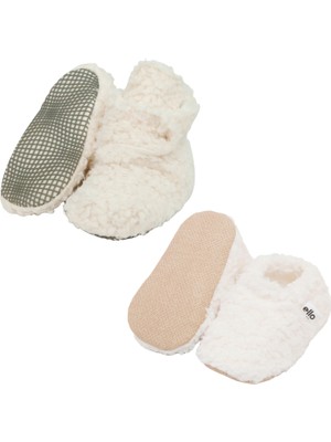 Ella Bonna Kaydırmaz Taban Kalın Teddy Organik Pamuk Iç Astarlı Ev Kreş Bebek Pandufu 2li Beyaz Ekonomik Set