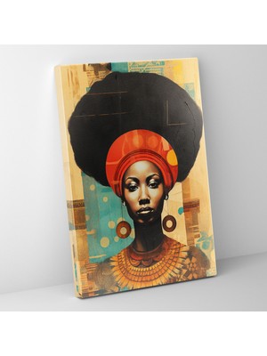 Popcas  Afro Temalı Kanvas Tablo Dokulu Bitişli Sanat