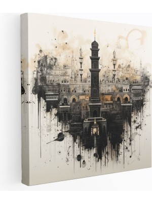 Popcas  Kaabe Kanvas Tablo - Arapça Yazı Hat Sanatı Duvar Sanatı