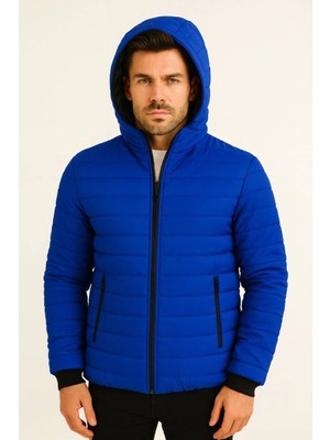 Şişme Kapüşonlu Fermuarlı Mont Su Itici Kapitone Astarlı Kumaş Cepli Kışlık Rahat Kalıp -