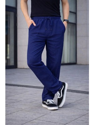 Erkek Keten Cepli Çıma Dikişli Jogger Buggy Pantalon Rahat Kalıp - Lacivert