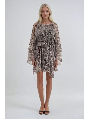Lijuri Fırfır Detaylı Zebra Desen Elbise 2030
