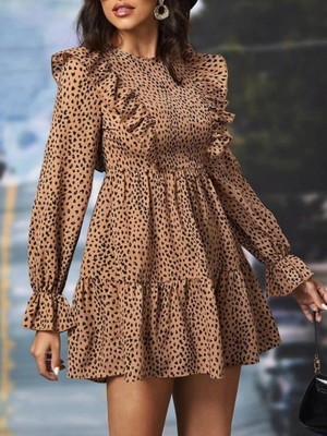 Indispensablely Kadın Uzun Kollu Yaka ve Sırt Fırfır Detay Mikro Mini Boy Elbise