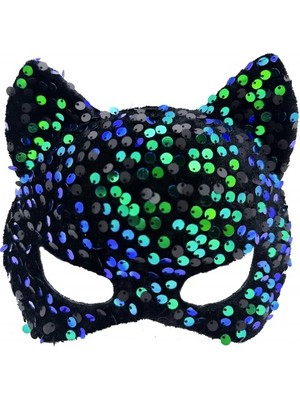 İsmiyle Al Siyah Kadife Mavi Yeşil Parti Maskesi