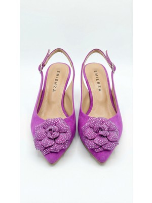 Emienza Daısy Tekstil Kumaş Taşlı Çiçekli Pino Topuklu Ayakkabı