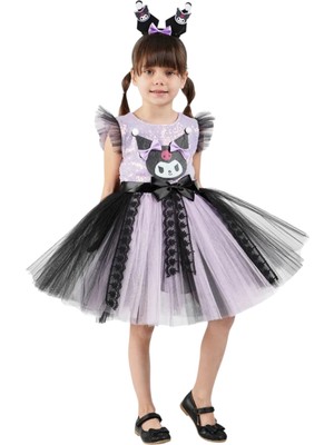 HN Sport Kuromi Taçlı Kız Çocuk A Kalitede Kuromili Elbise Parti Mezuniyet Doğum Günü Kostüm Düğün