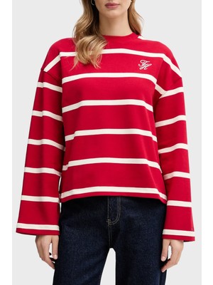 Tommy Hilfiger Pamuklu Regular Fit Çizgili Bisiklet Yaka Sweat Bayan Sweat WW0WW48431 0e2